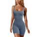 LazyZoom Ribbed Fitness Wear Seamless Running Sports Quick-Dry Yoga Suit One-Piece Shorts_desvips.com