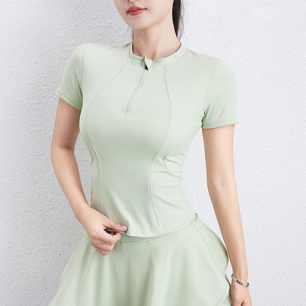 Sports T-Shirt Running Tight Yoga Top Women Half-Zip Fitness Shirt Summer Stretch Thin Slimming Quick-Dry Short Sleeve_desvips.com