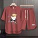 Men's Clothing 2024 Waffle Casual Summer Suit Men's Loose Teen Short sleeved T shirt Shorts Handsome Two piece Suit_desvips.com