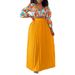 Women's Clothing women's summer new fashion V neck printed top pleated long skirt two piece suit_desvips.com