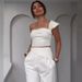 Women's Clothing Oblique Collar Halter Slim Fit Top High Waist Straight Pants Set_desvips.com
