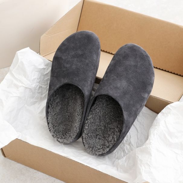 Genuine Leather Wool For Women, Thick Sole, Warm, Closed Toe, Half Lazy, Thickened And Fleece Lined_desvips.com