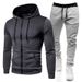 Autumn Winter Fleece Polka Unisex Sports Hoodie Dot Men Solid Color Zipper Sweatshirt Sweatpants Set_desvips.com
