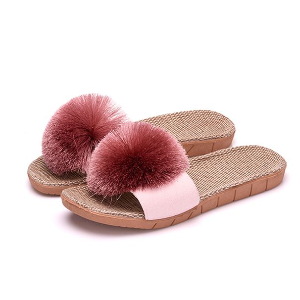 Women's Cozy Home Slippers - Fluffy Pom-Pom & Breathable Linen Non-Slip Soft Sole For Indoor/Outdoor Use All-Season Comfort_desvips.com