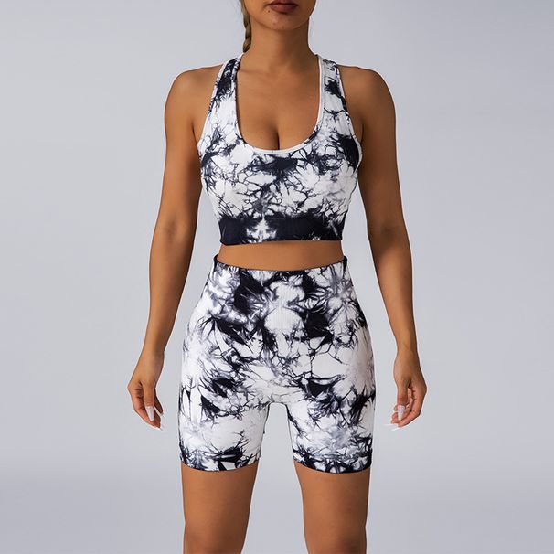Tie-Dye Seamless Butt-Lifting High-Waist Sports Fitness Shorts With Chest Pad Bra Beautiful Back Yoga Set For Women_desvips.com
