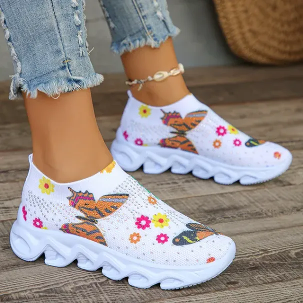 Summer Breathable Knitting Flats For Women Comfortable Soft Sole Platform Sneakers Woman Slip-On Flat Heel Ladies Sports_desvips.com
