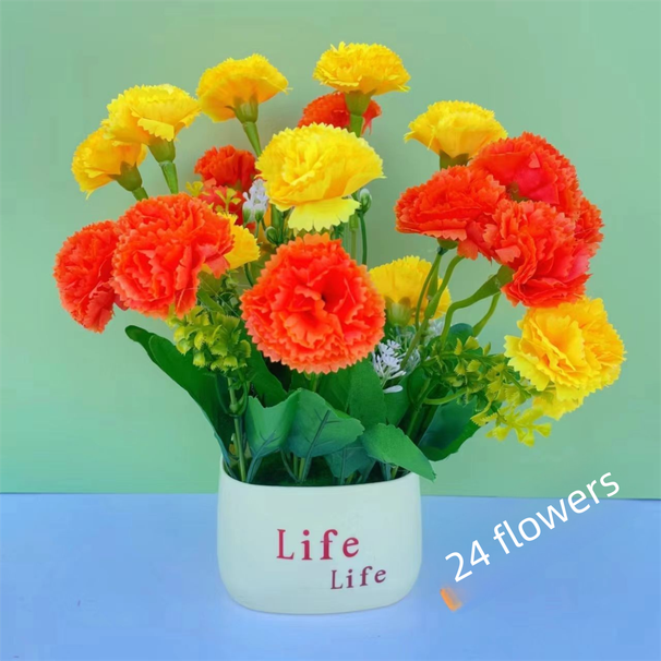 Carnation Potted Plants, Artificial Silk Flowers, Simulated Bouquets, Decorations For Teacher's Bedroom, Mother's Living_desvips.com