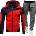 Unique Double Zipper Hoodie Patchwork Slim Fit Hooded Cardigan Men's Sweatshirt Set_desvips.com