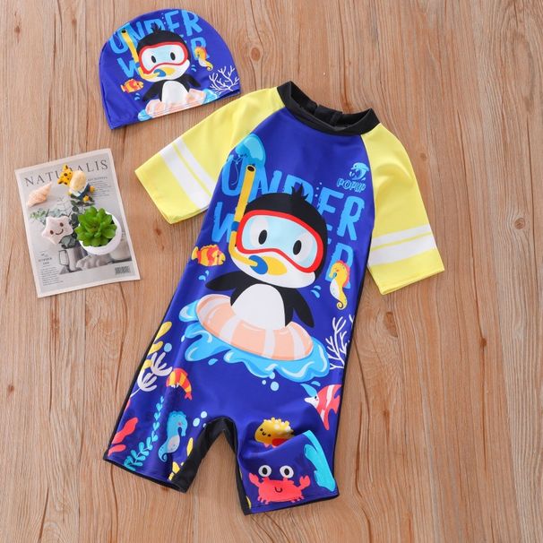 New Children's One-piece Older Kids, Cartoon Little Penguin Swimsuit For Boys, Sun Protection UPF50+_desvips.com
