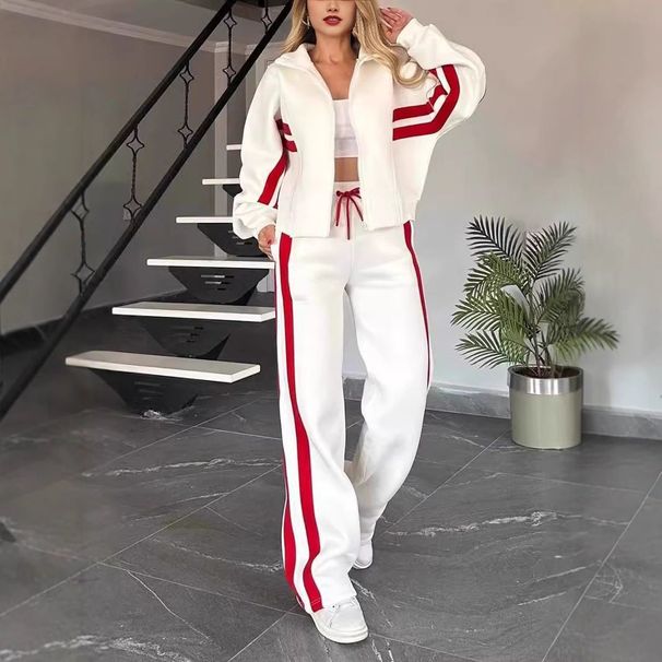 Women’s Y2K Striped Zip-Up Jacket Outfit, Trendy Casual Sportswear Set For Fall (Europe & US Style)_desvips.com