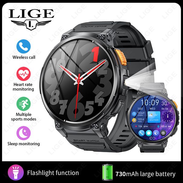 2025 730mah Large Battery Ourdoor Smartwatch Men BT Call Sports Fiess Bracelet With Flashlight AMOLED Smart Watches_desvips.com