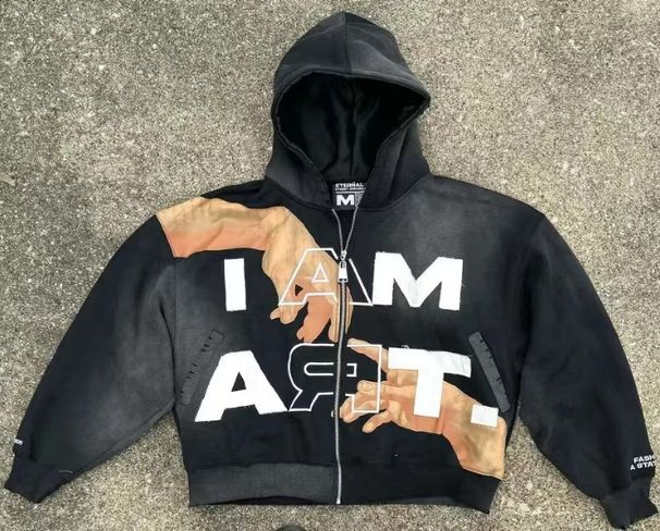 American Style Sweatshirt Loose Fit TAM ART Niche Pullover Shirt Outerwear Cool Short Hooded Top_desvips.com