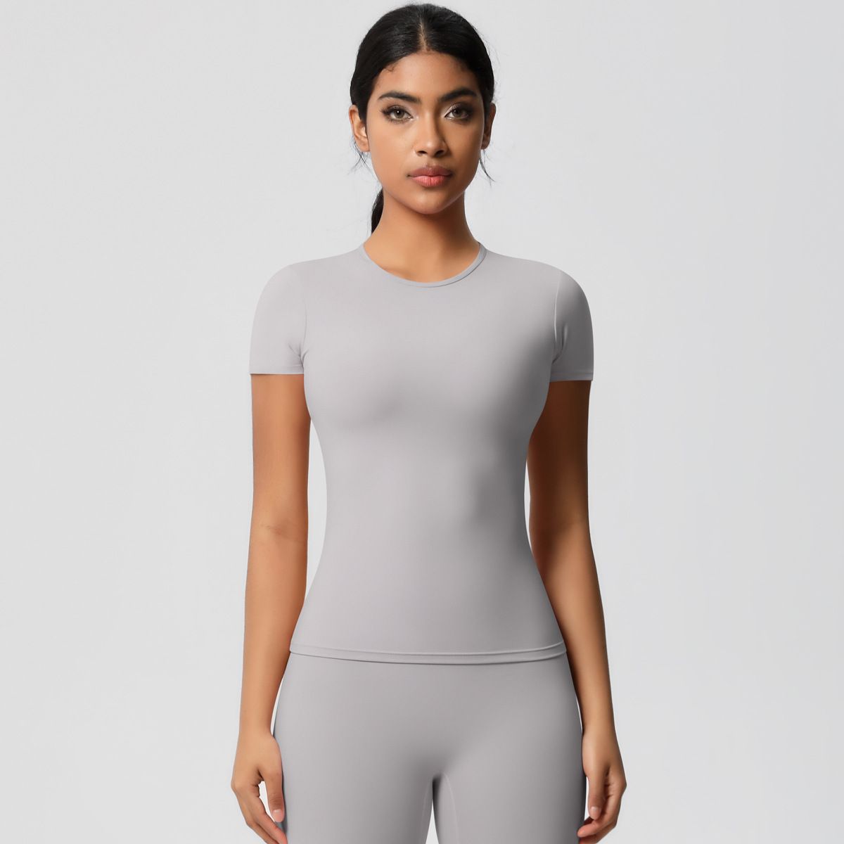 Nude Feel Brushed Short Sleeve T-Shirt Tight Fitting Quick Drying Breathable Sports Top Yoga Wear Outdoor Casual Running Fitness_desvips.com