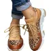 Womens Leopard Print Chunky Sneakers Leather Fabric Upper Lace Up Design Non Slip Thick Sole For Streetwear And Daily_desvips.com