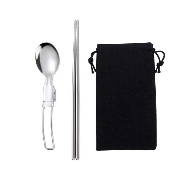 Collapsible Cutlery Set - Foldable Spoon, Fork & Chopsticks For Travel, Camping & Picnic (Stainless Steel, Compact & Lightweight)_desvips.com