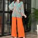 Women's clothing fashion pleated temperament puff sleeve shirt high waist wide leg pants suit_desvips.com