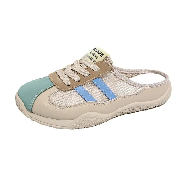 2025 White Sneakers For Women Summer New Ins Thick Sole Casual Shoes Mesh Breathable Half Slippers Trendy K1512_desvips.com