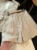Women's Clothing Retro temperament V neck linen blended sleeveless vest vest high waist casual shorts _desvips.com