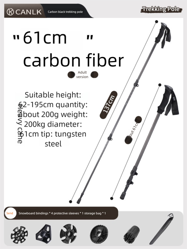 Outdoor Carbon Fiber Trekking Pole Telescopic Folding Elderly Walking Stick Hiking Camping Gear_desvips.com