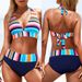 Two-Piece Separates New Swimsuit Striped Print Split Sexy Bikini Swimsuit Female Bikini_desvips.com