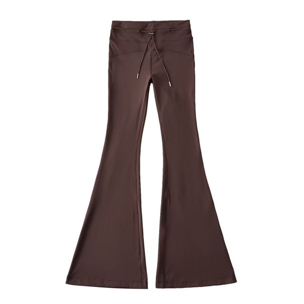 RenMou Autumn New Wide Edge High Solid Color Elastic Cotton Tight Yoga Pants Bellbottom Waist Drawstring Strap Exclusive Supply_desvips.com