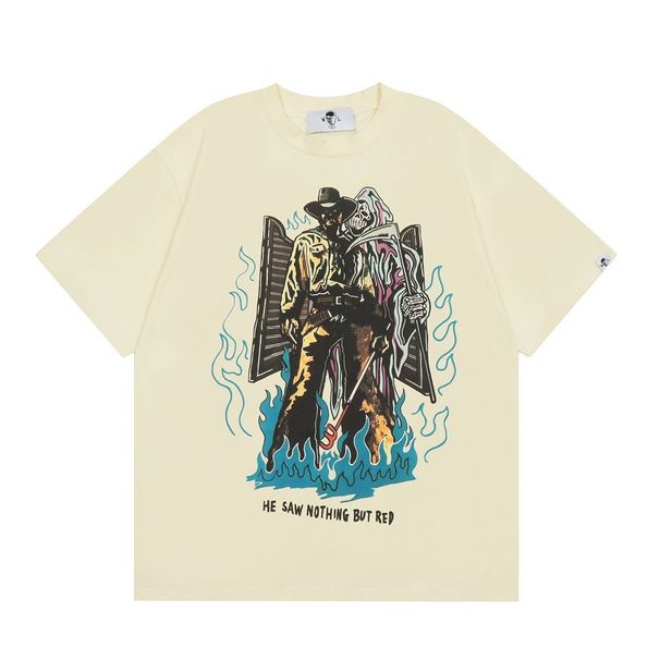 High Street American Style LOTAS Niche Trendy Brand Short Sleeve Summer Western Death God Print Unisex Loose Cotton_desvips.com