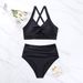 2026 New Cross-Border European And American Solid Color Hollow Out Ribbon High Waist Sexy Bikini Two-Piece Swimsuit_desvips.com
