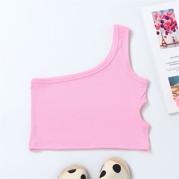 New Ins Children's Summer Vest With A Single Shoulder Waist Cutout On One Side, Girls' Camisole, European And American_desvips.com