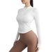 Women's Activewear White Tight Fitting Sports Jacket With Stand Up Collar, Long Sleeves, Quick Drying, Slim Fitting, Zippered Yoga Top_desvips.com