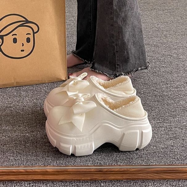 2025 New Trendy Versatile Bowknot Waterproof Non-slip Cotton Shoes For Women Outdoor Indoor Thick Sole Plush_desvips.com
