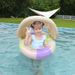 Kids Inflatable Swim Ring With Canopy & Handles - Thickened PVC For Ages 3-6 (Striped Design Sun Protection & Safety Pocket Outdoor Water Play)_desvips.com