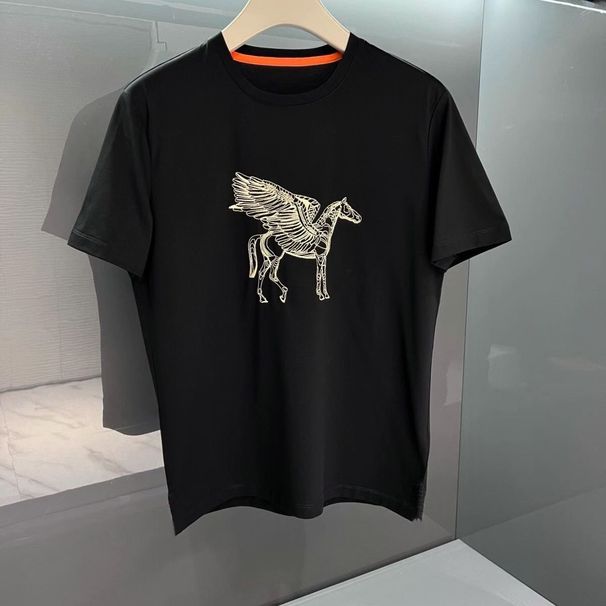 New Spring Summer Short Trendy Brand Pegasus Round Neck Fashion Light Luxury Simple Men's Versatile Half Sleeve Ins_desvips.com