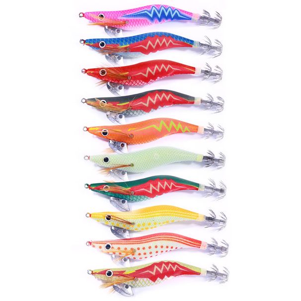 10pcs/ Bag Pesca Squid Jig Lure For Fishing 3.0 # 3.5 # Wood Shrimp Squid Octopus Hooks With Bag Fishing Goods Set_desvips.com