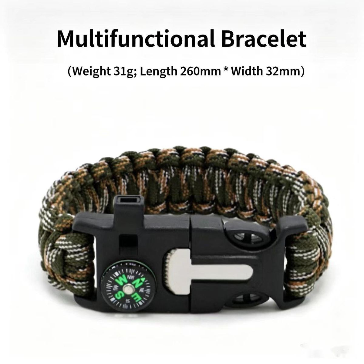5 In 1 Multifunctional Survival Paracord Bracelet With Compass Flint Fire Starter Whistle_desvips.com