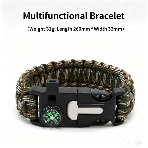 5 In 1 Multifunctional Survival Paracord Bracelet With Compass Flint Fire Starter Whistle_desvips.com
