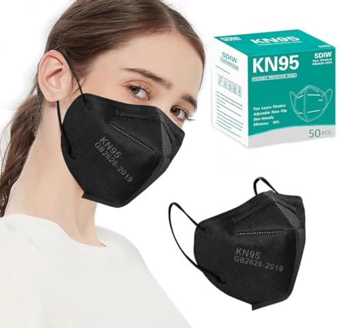 50 Pieces Of KN95 Black Face Masks, 5-Layer Cup Dust Mask With Soft Ear Loops_desvips.com