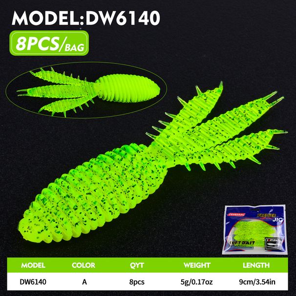 8pcs Set Of Three-Tailed Flat Leaf Worm Soft Lure 9cm 5g Threaded Soft Worm Lure Elastic Wobbling Lures Fishing Accessories_desvips.com