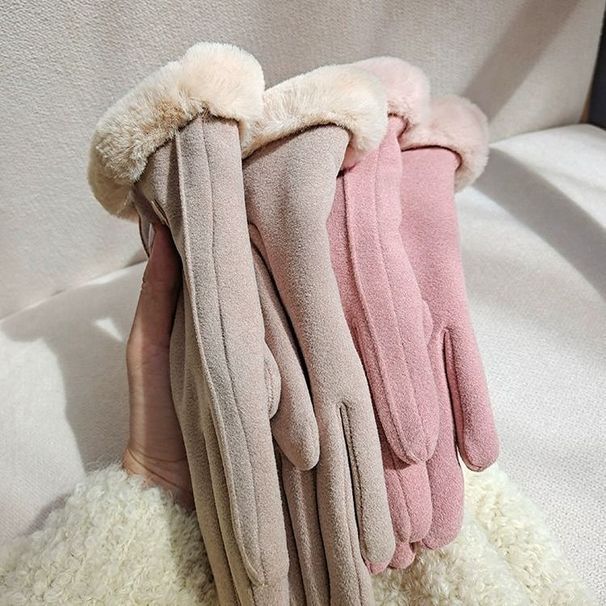 Autumn Winter Warm Gloves For Women, Fleece-Lined Thickened, Outdoor Cycling Anti-Freeze Gloves, Touchscreen Compatible,_desvips.com