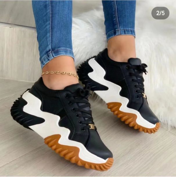 Low top sports shoes women new autumn casual thick soled serrated daddy shoes single shoes_desvips.com