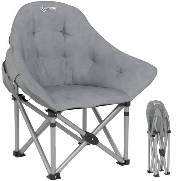 Padded Folding Camping Chair – Portable Moon Chair With Side Pocket & Carry Bag Supports Up To 120KG Ideal For Outdoor Camping & Picnics_desvips.com