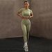 New Seamless Fitness Suit Short Sleeve Sports T-shirt High Waist Hip Lift Long Pants Yoga Set_desvips.com