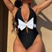 Ins Style Sexy Bikini Black And White Color Block Bow Tie One-Piece Swimsuit_desvips.com