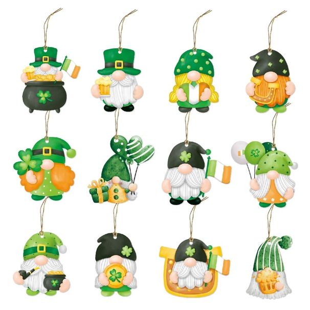 St. Patrick's Day Decorative Gnomes, Hanging Ornaments, Irish Shamrock Party Decorations, Christmas Tags_desvips.com