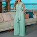 Women's Clothing women's elegant shirt collar sleeveless solid color zipper strap wide leg jumpsuit_desvips.com