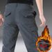 001 Cross-Border New Outdoor Tactical Men Winter Multi-Pocket Fleece-Lined Casual Straight Cargo Quick-Dry Pants_desvips.com