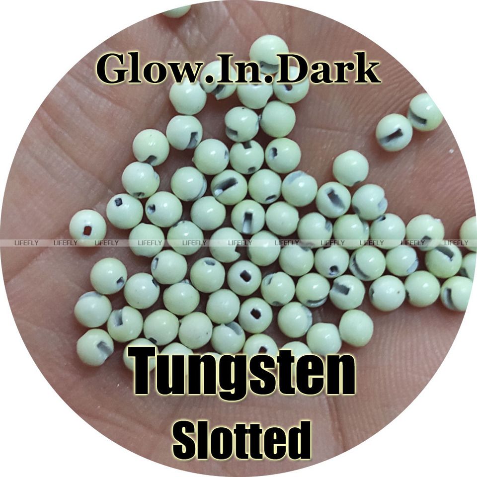 Glow.In.Dark Color, 100 Tungsten Beads, Slotted, Fly Tying, Fishing, Glow In Dark_desvips.com