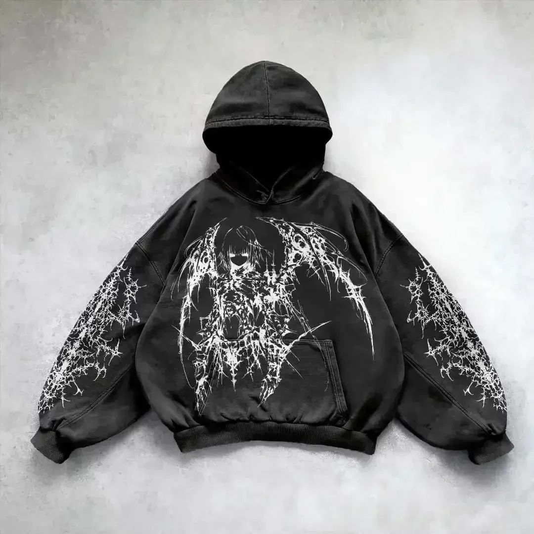 Washed Hooded Pullover Hoodie Winter High Street Unisex Sweatshirt Versatile Top_desvips.com