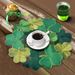 St. Patrick's Day Clover Color-blocked Hollow Embroidered Round Placemat, Coaster, Heat Insulation Pad, Dust Cover_desvips.com