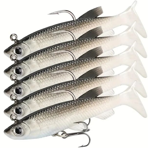 5pcs 8cm/14g Jig Head T-Tail Soft Lure Fishing LuresUniversal Lures For Black Bass Mandarinfish And Bass Freshwater Lure Fishing_desvips.com