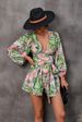 Women's Clothing flower long-sleeved shorts V-neck jumpsuit_desvips.com